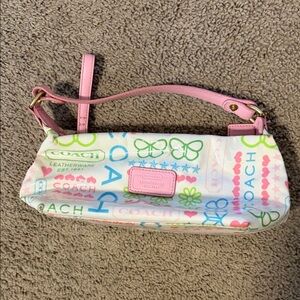 COACH Pink Strap Multicolor Logo Kids Wristlet